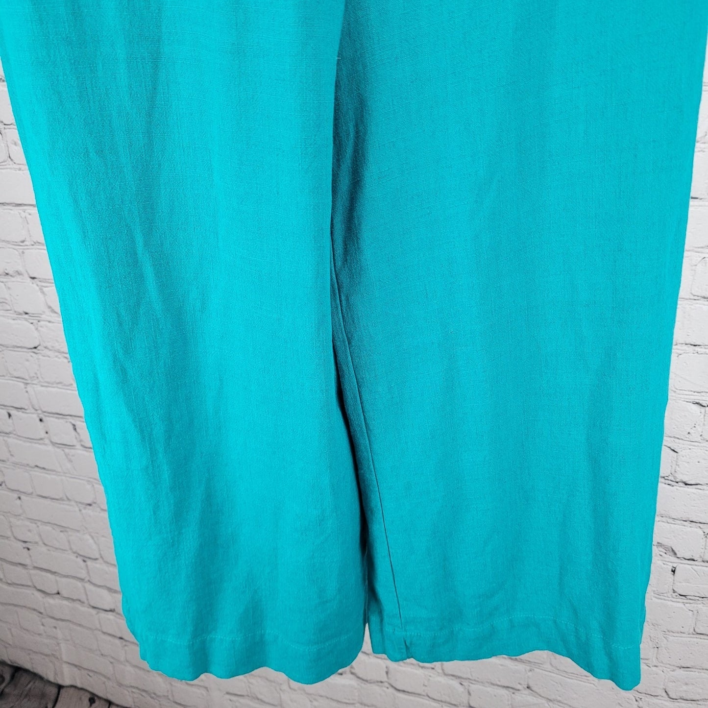 Soft Surroundings Blue Linen Blend High Rise Wide Leg Crop Pants Medium (32x21)