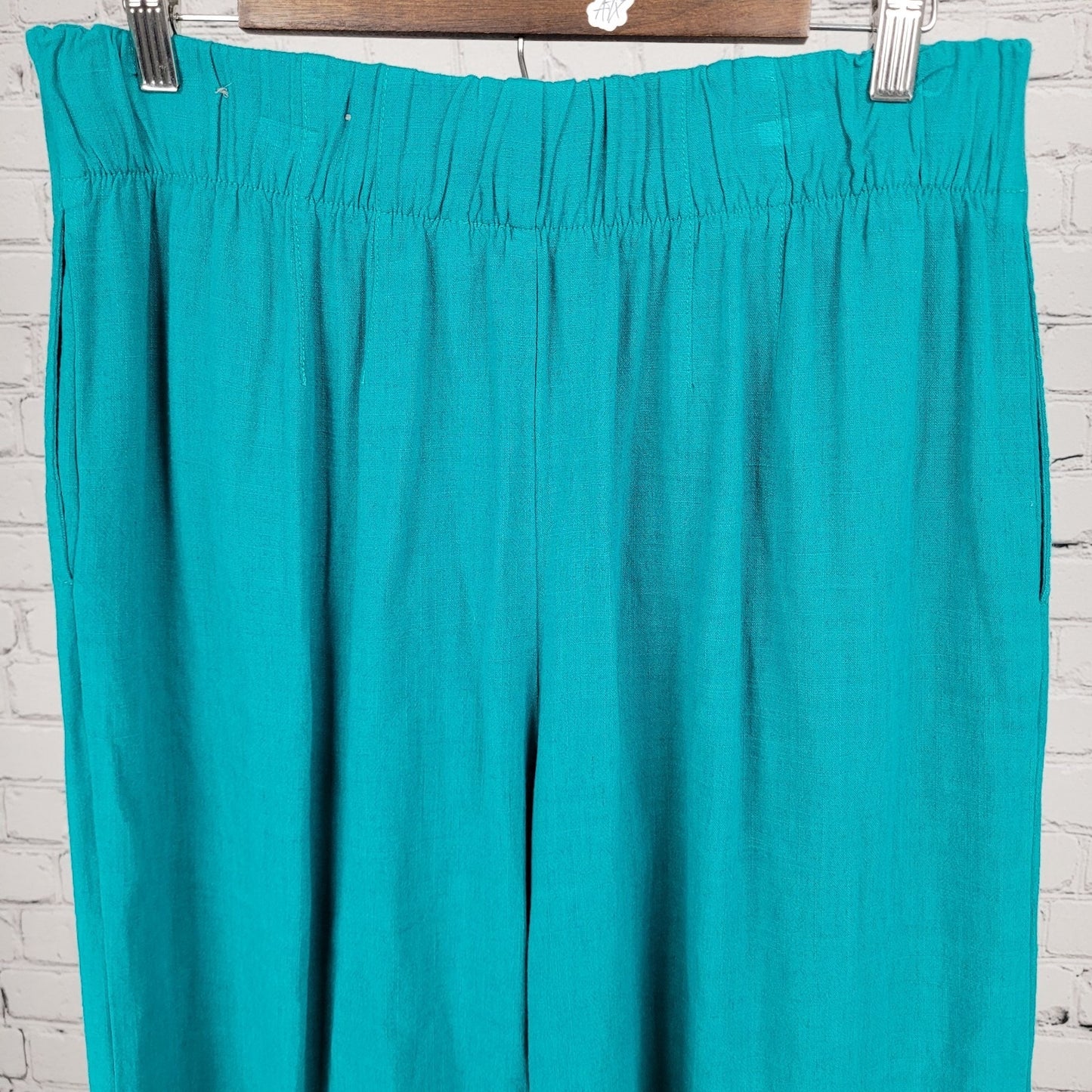 Soft Surroundings Blue Linen Blend High Rise Wide Leg Crop Pants Medium (32x21)