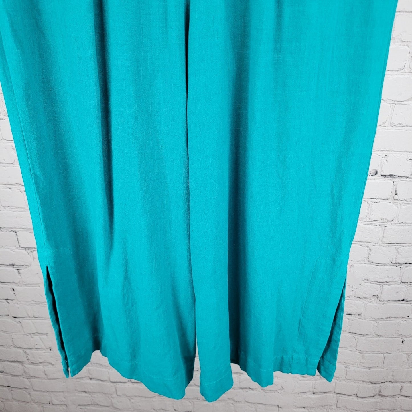 Soft Surroundings Blue Linen Blend High Rise Wide Leg Crop Pants Medium (32x21)
