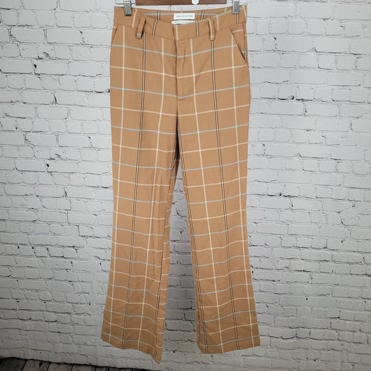 Urban Outfitters Tan Plaid Check Mid Rise Flare Vintage Modern Pants 2 (25x31.5)