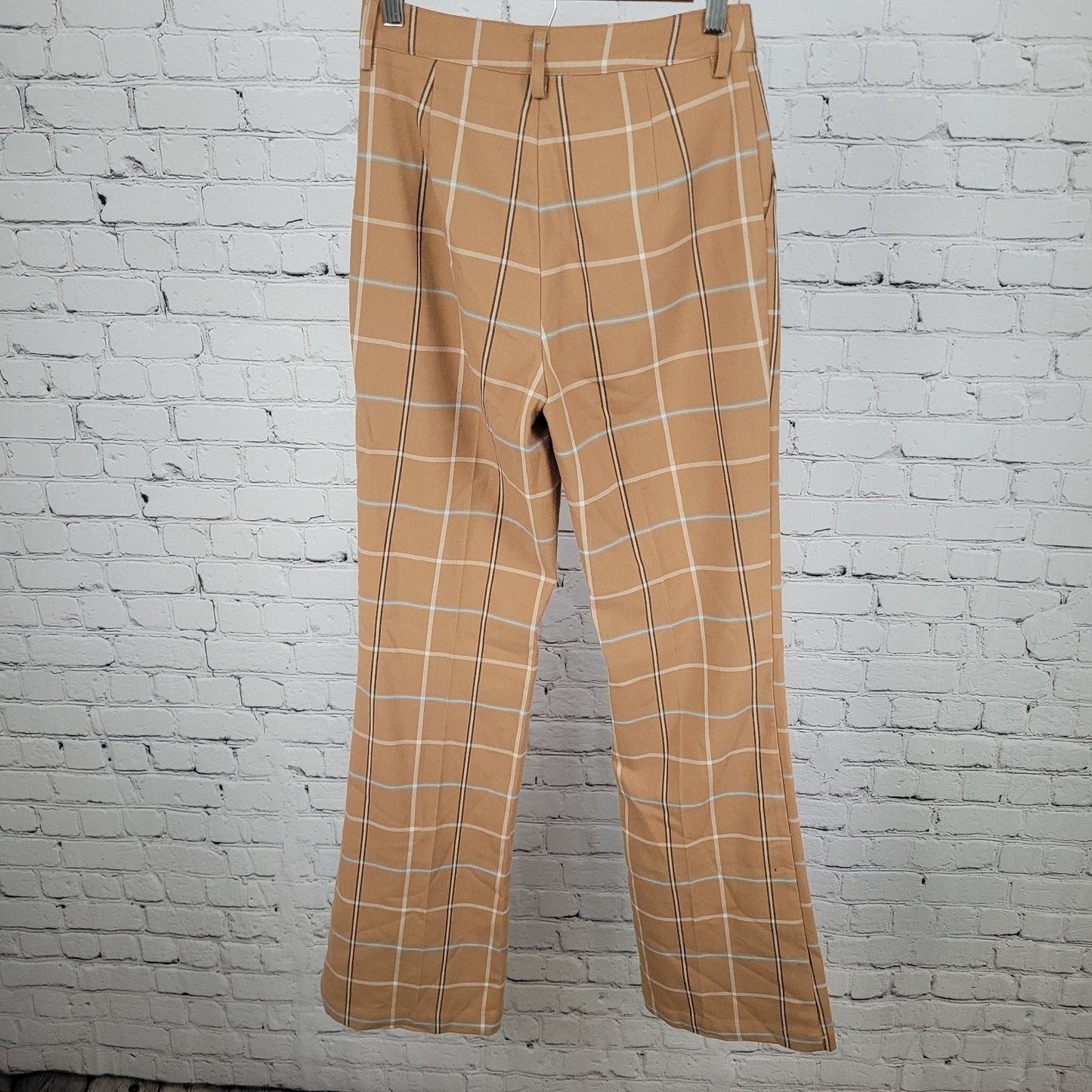 Urban Outfitters Tan Plaid Check Mid Rise Flare Vintage Modern Pants 2 (25x31.5)