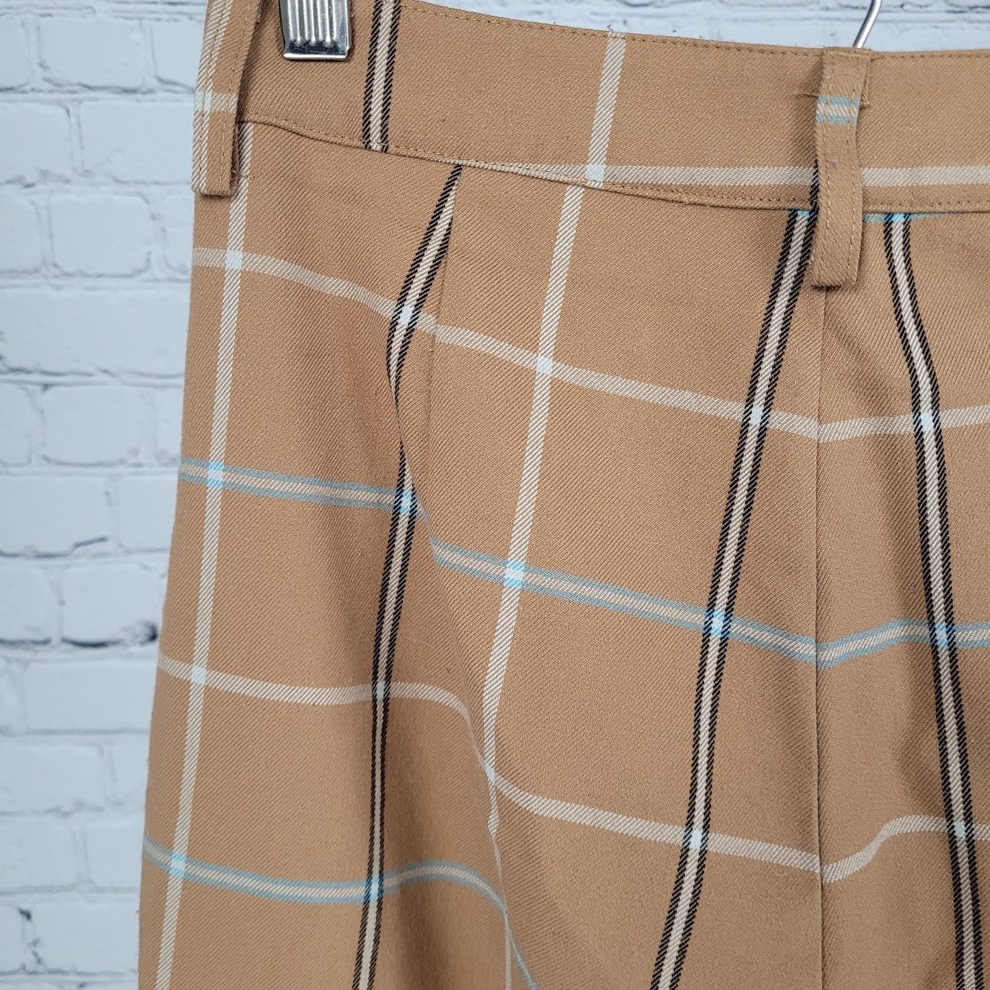 Urban Outfitters Tan Plaid Check Mid Rise Flare Vintage Modern Pants 2 (25x31.5)
