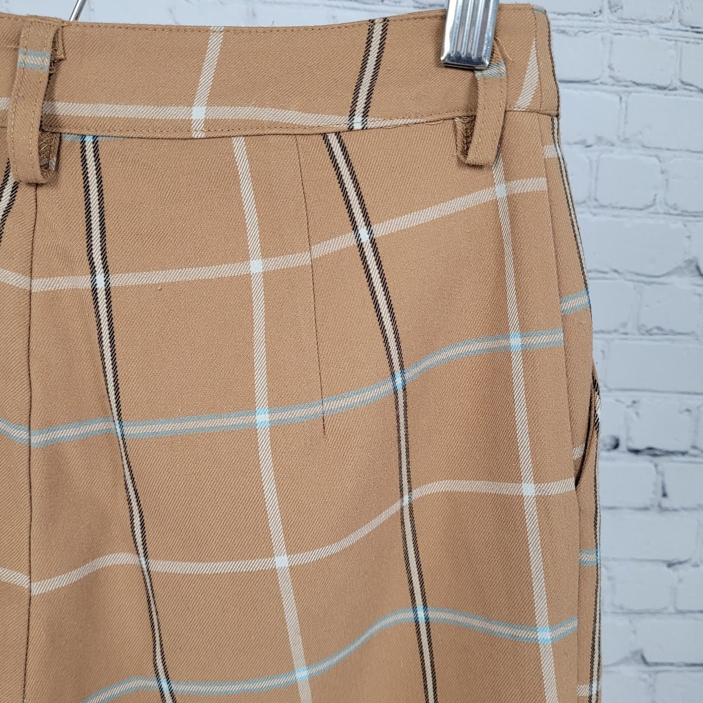 Urban Outfitters Tan Plaid Check Mid Rise Flare Vintage Modern Pants 2 (25x31.5)