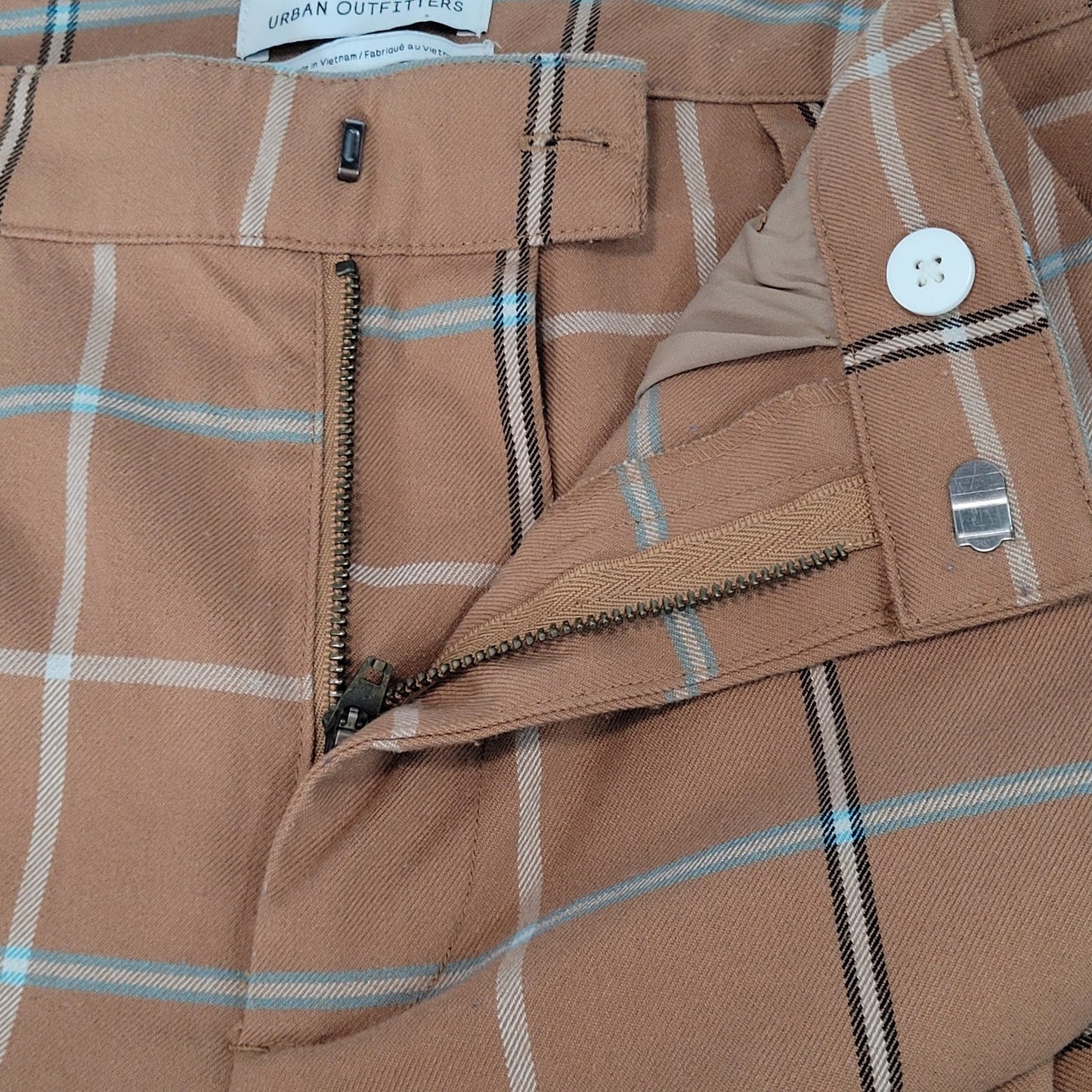 Urban Outfitters Tan Plaid Check Mid Rise Flare Vintage Modern Pants 2 (25x31.5)