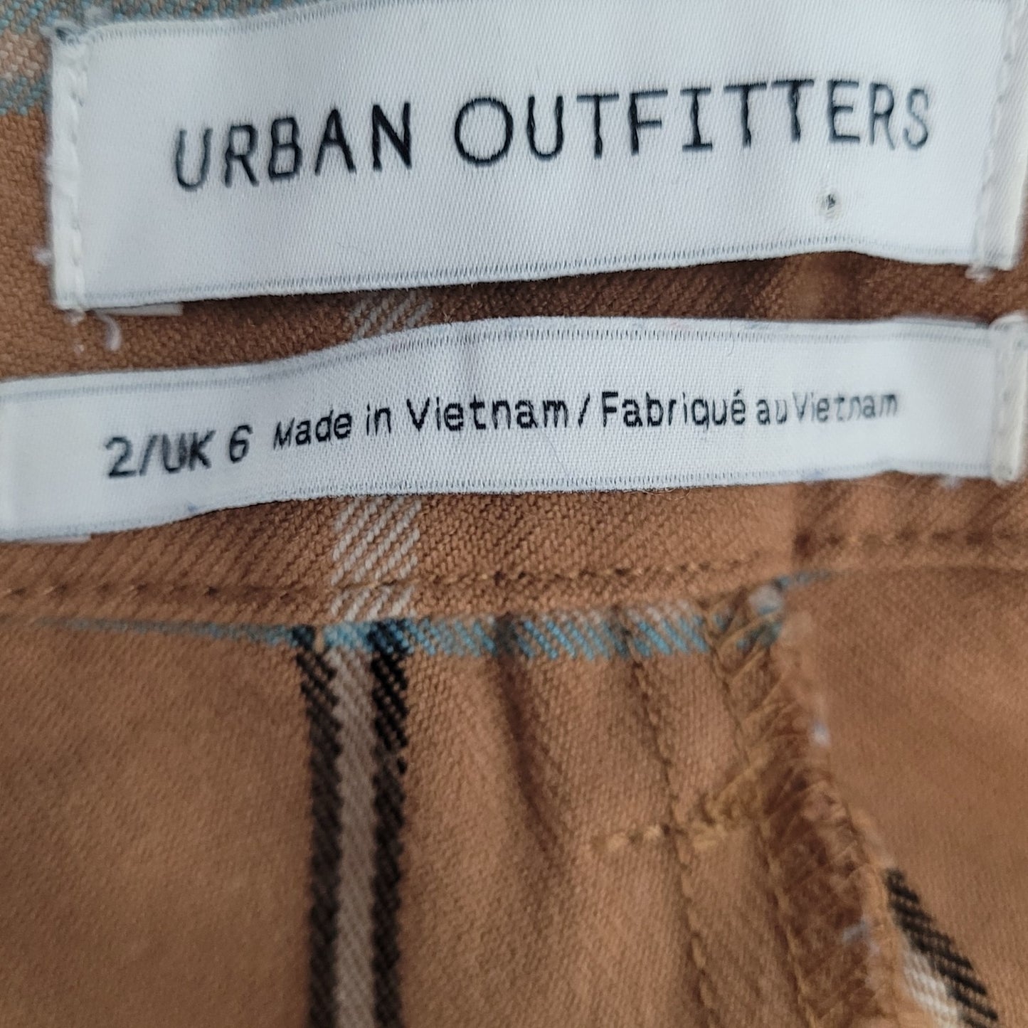 Urban Outfitters Tan Plaid Check Mid Rise Flare Vintage Modern Pants 2 (25x31.5)