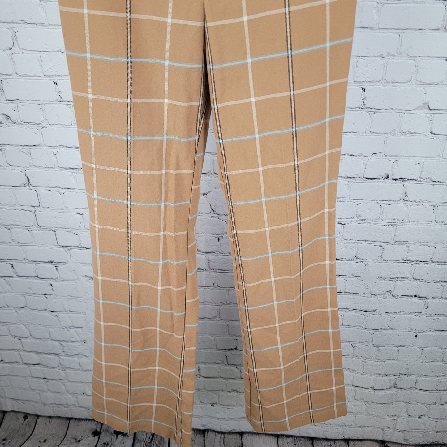 Urban Outfitters Tan Plaid Check Mid Rise Flare Vintage Modern Pants 2 (25x31.5)