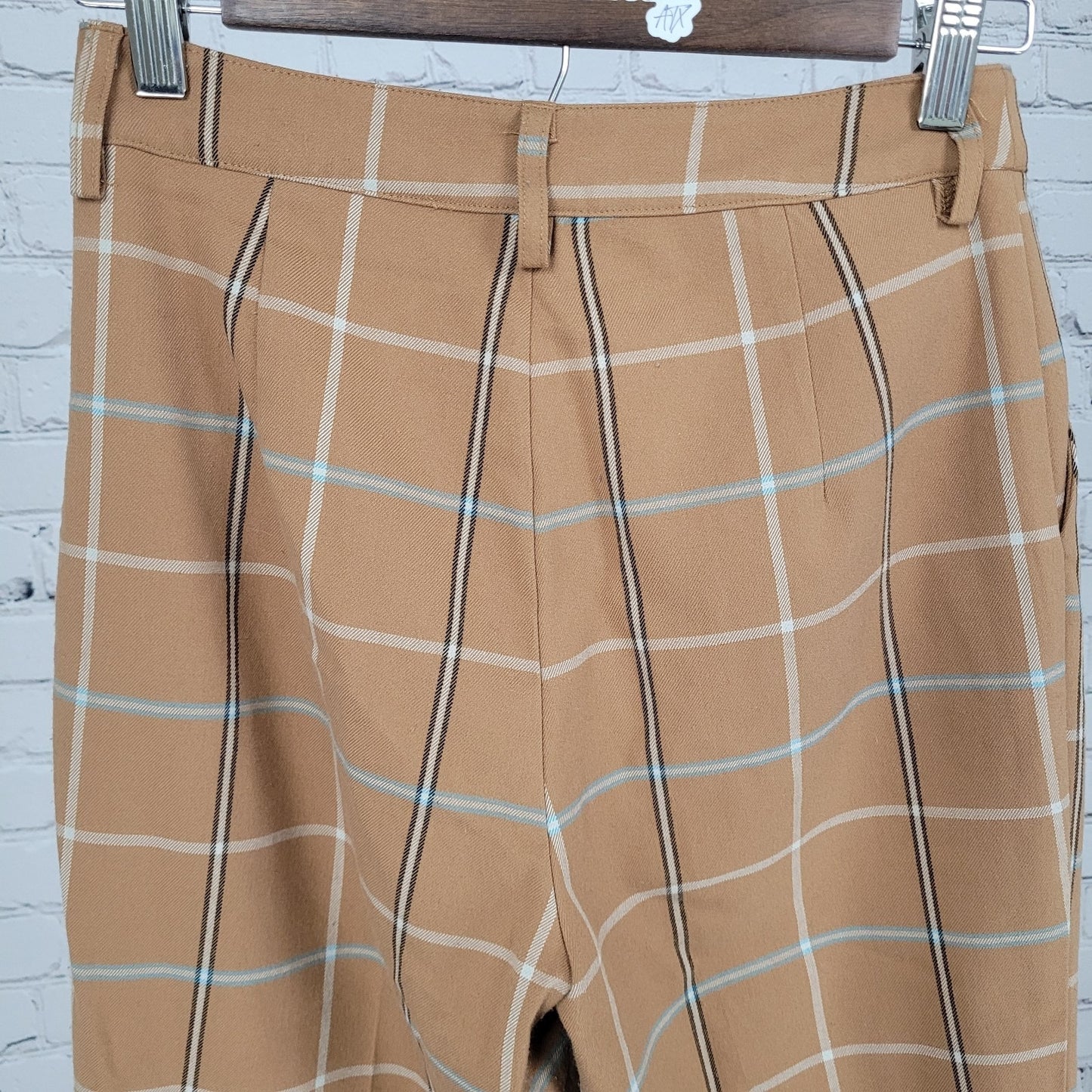 Urban Outfitters Tan Plaid Check Mid Rise Flare Vintage Modern Pants 2 (25x31.5)