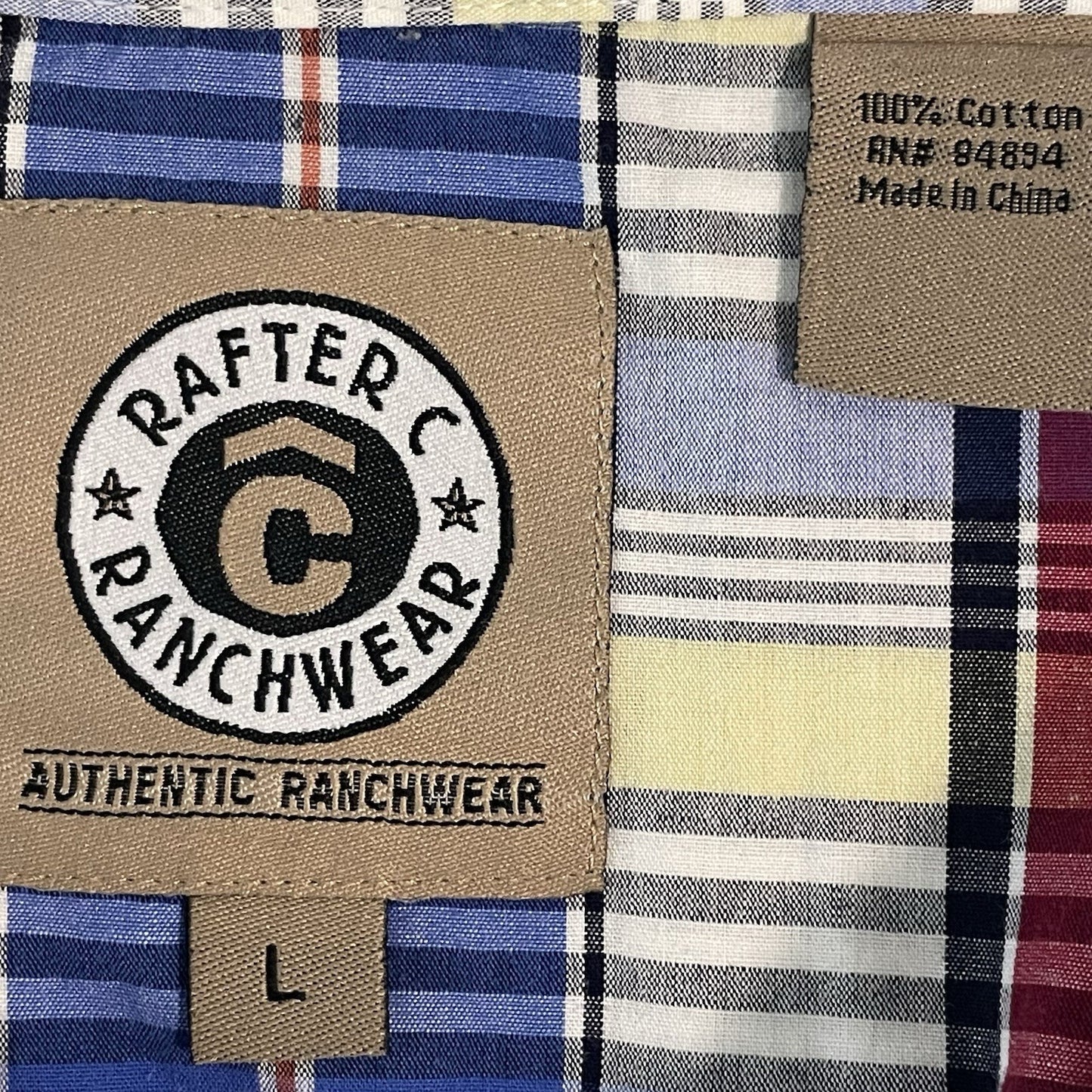 Rafter C Ranchwear Upcycled Blue Plaid Pearl Snap Long Sleeve Shirt Size Large L