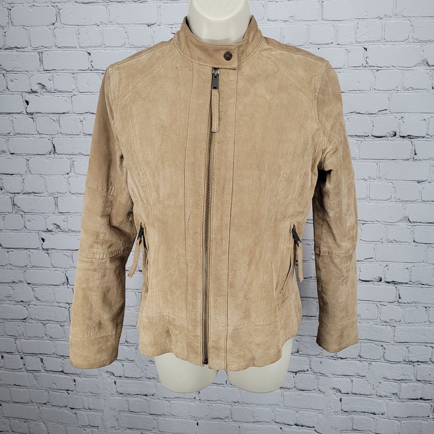 Ariat Tan 100% Genuine Pig Leather Suede Zipped Pockets Lined Jacket Medium M