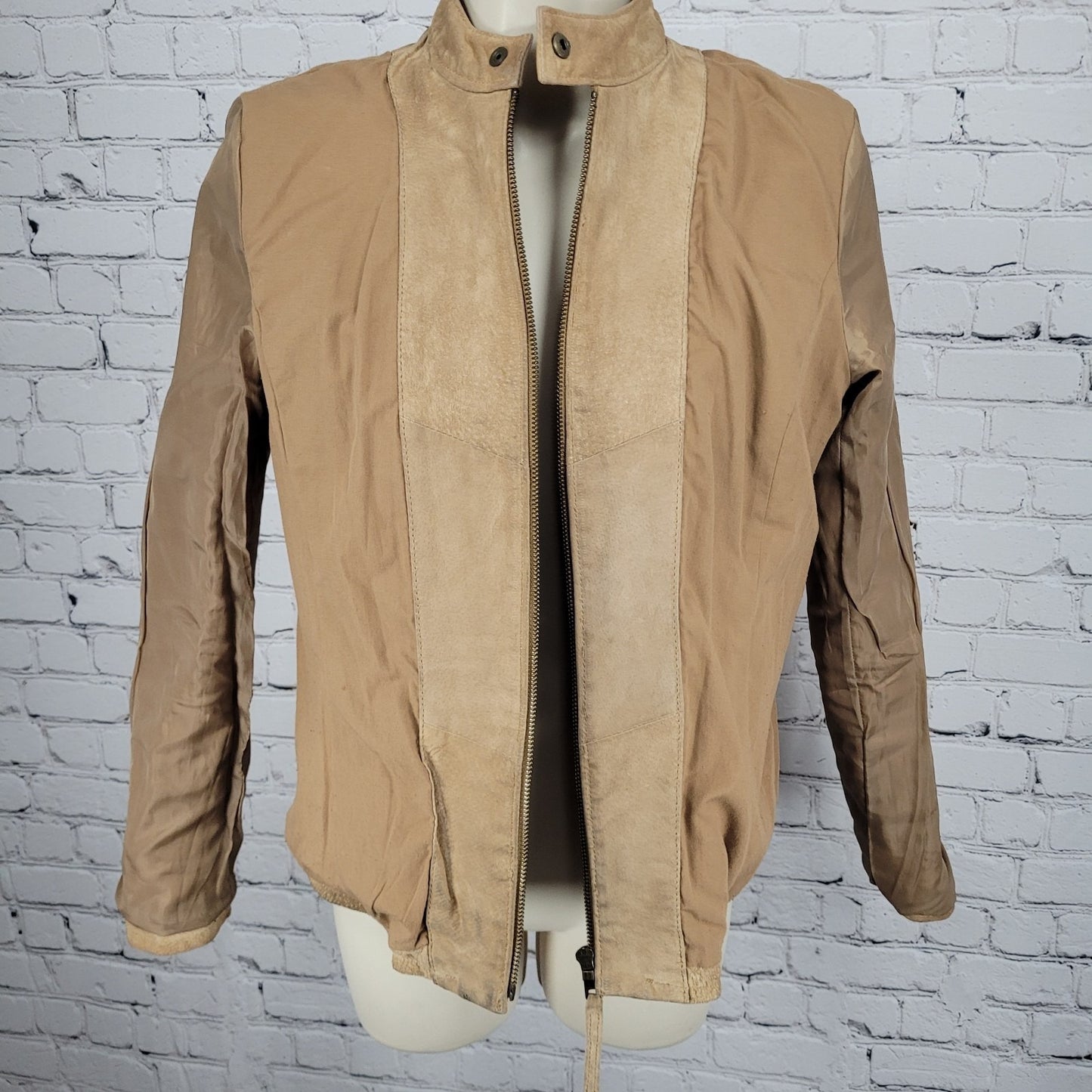 Ariat Tan 100% Genuine Pig Leather Suede Zipped Pockets Lined Jacket Medium M