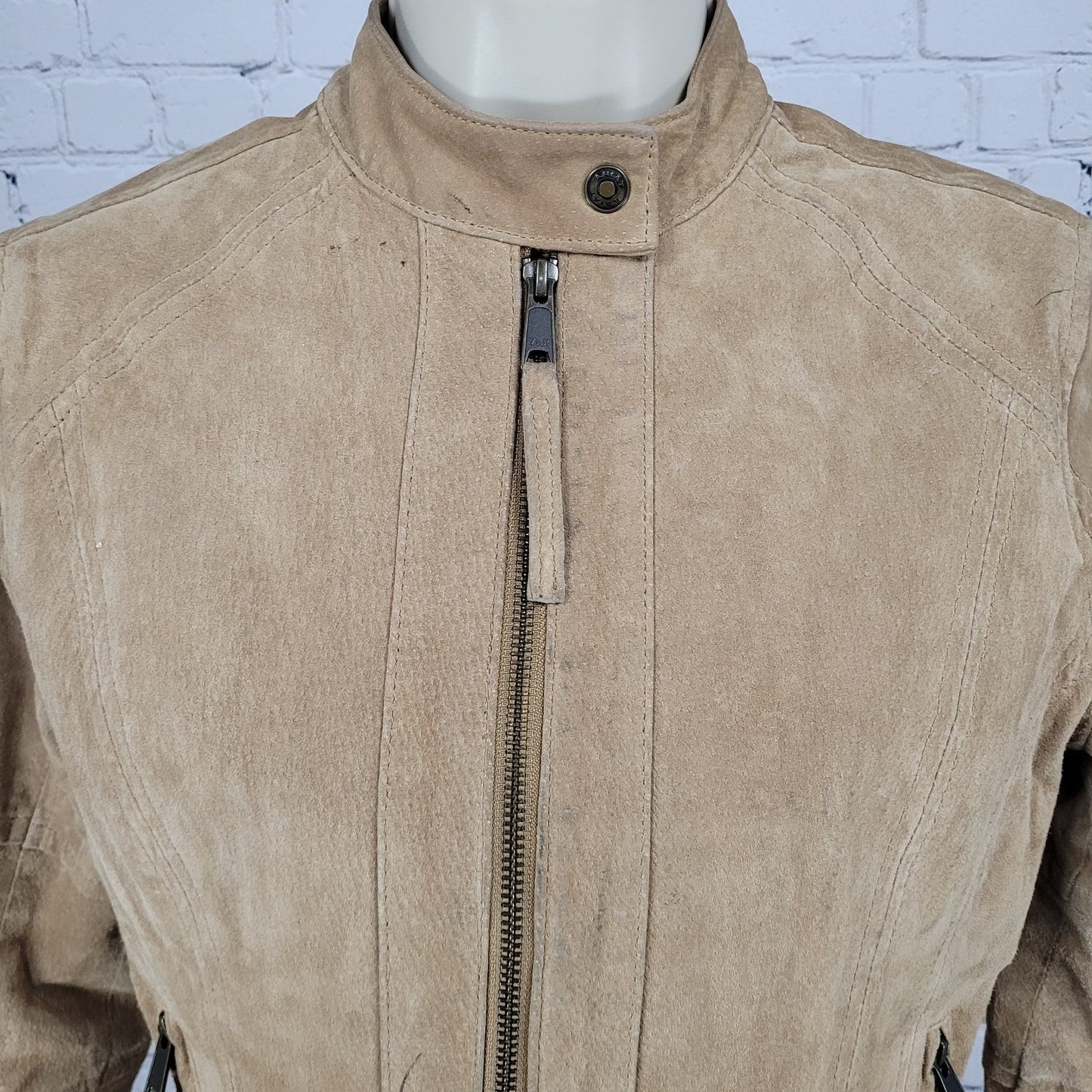 Ariat Tan 100% Genuine Pig Leather Suede Zipped Pockets Lined Jacket Medium M