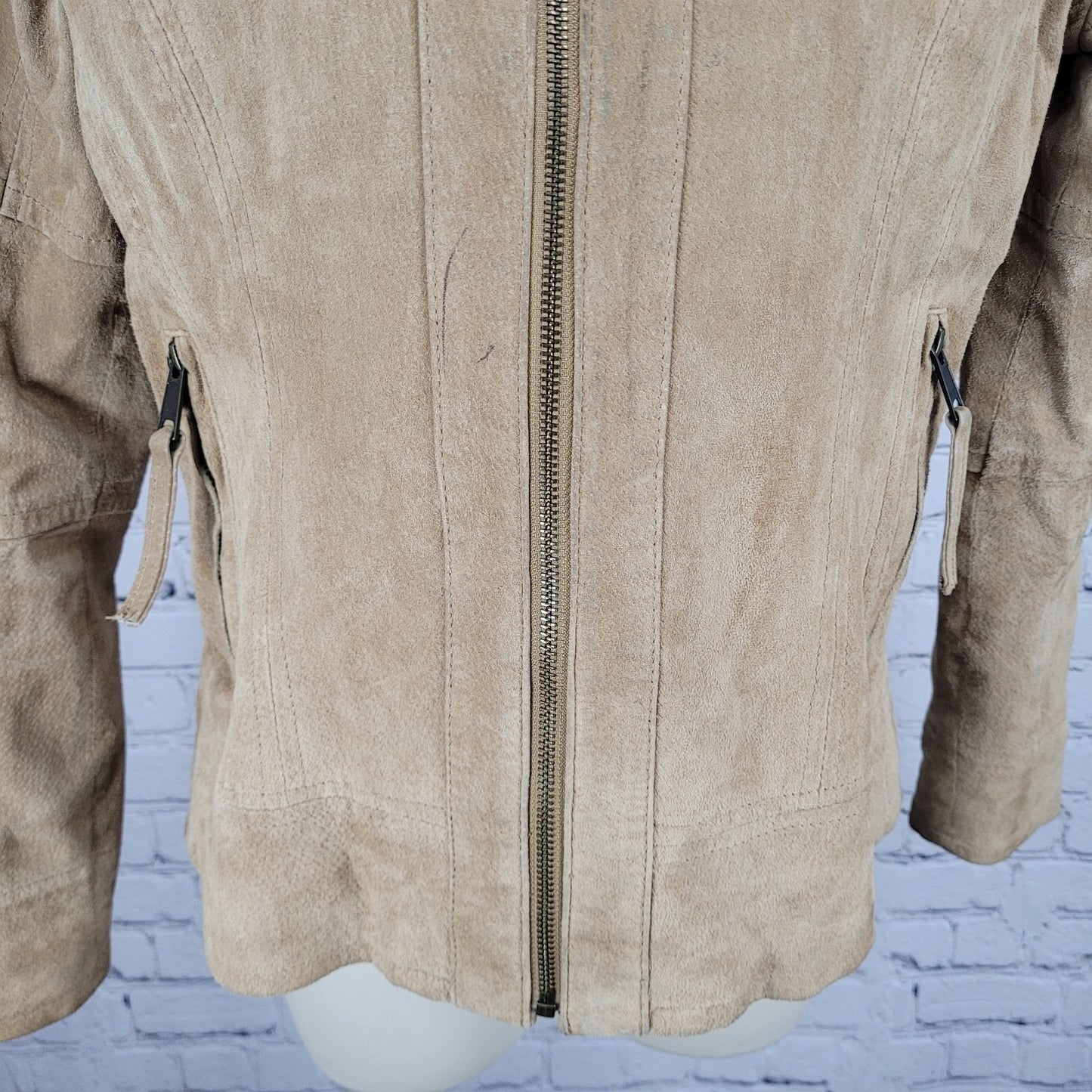 Ariat Tan 100% Genuine Pig Leather Suede Zipped Pockets Lined Jacket Medium M