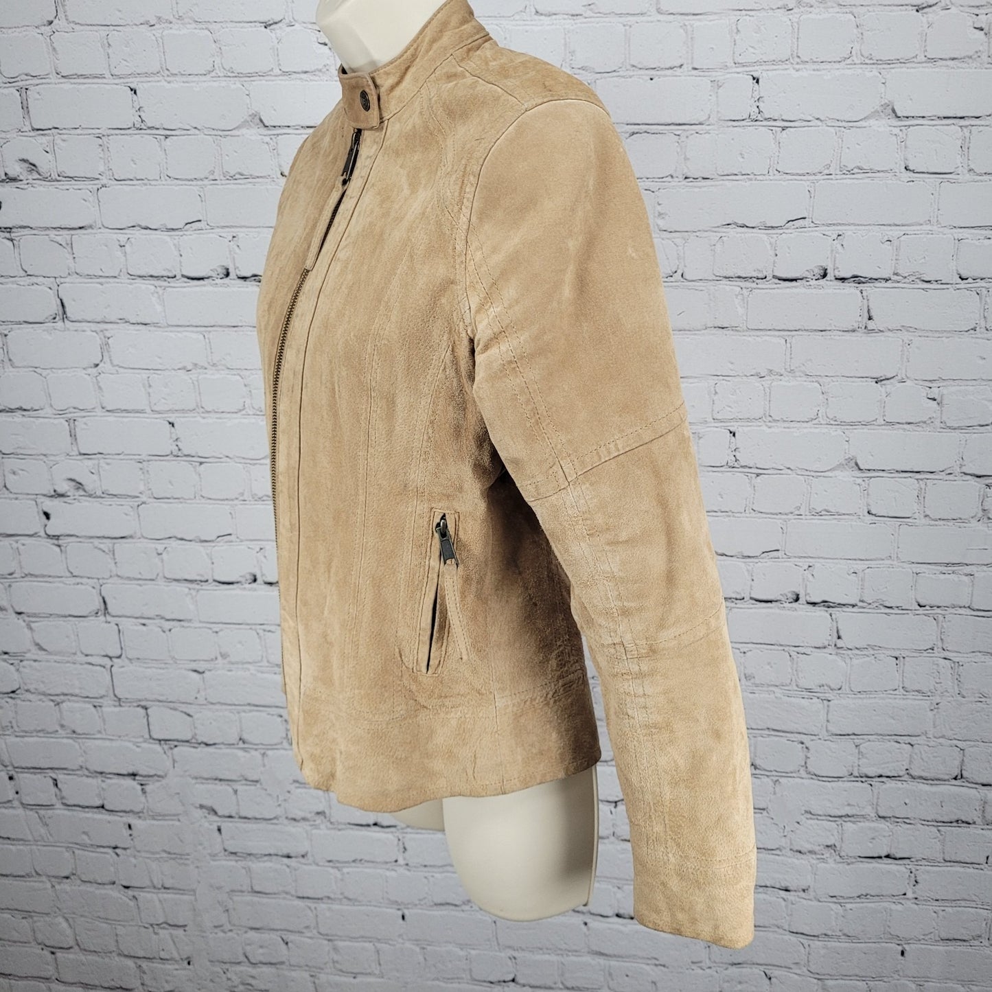 Ariat Tan 100% Genuine Pig Leather Suede Zipped Pockets Lined Jacket Medium M