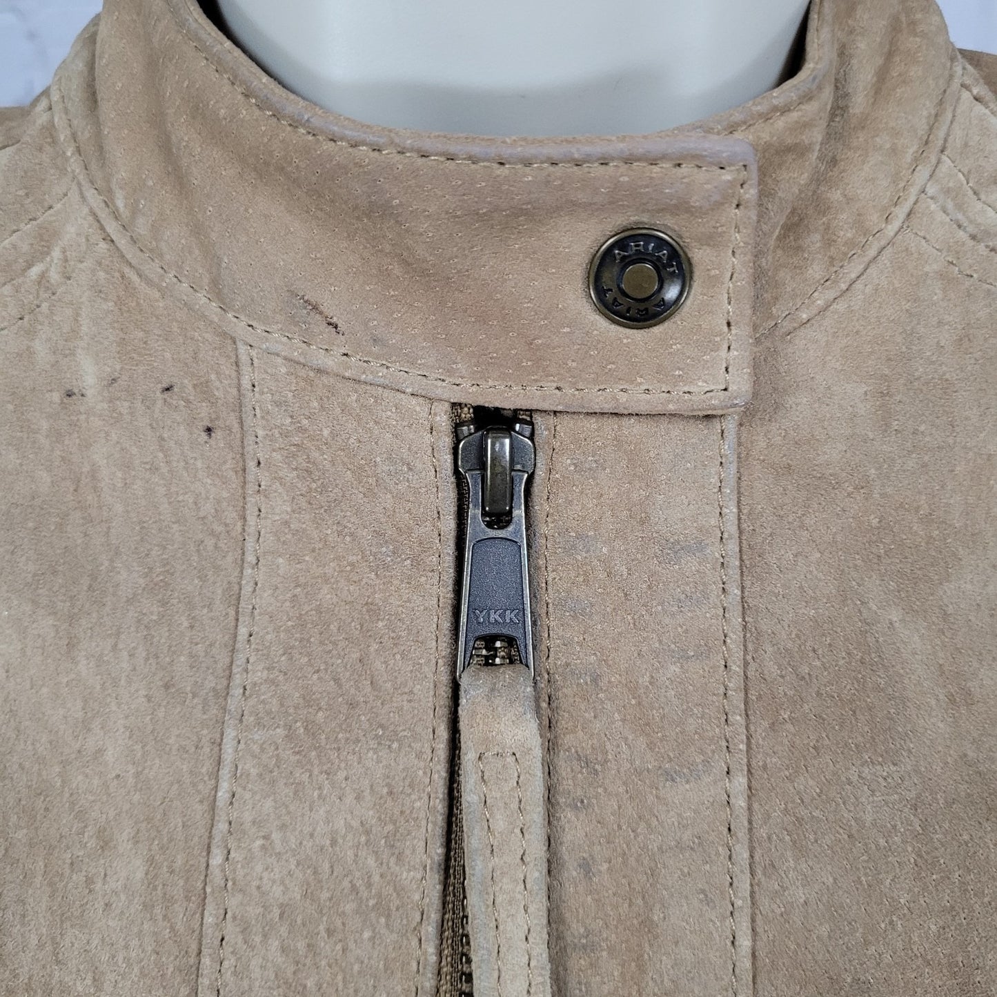 Ariat Tan 100% Genuine Pig Leather Suede Zipped Pockets Lined Jacket Medium M