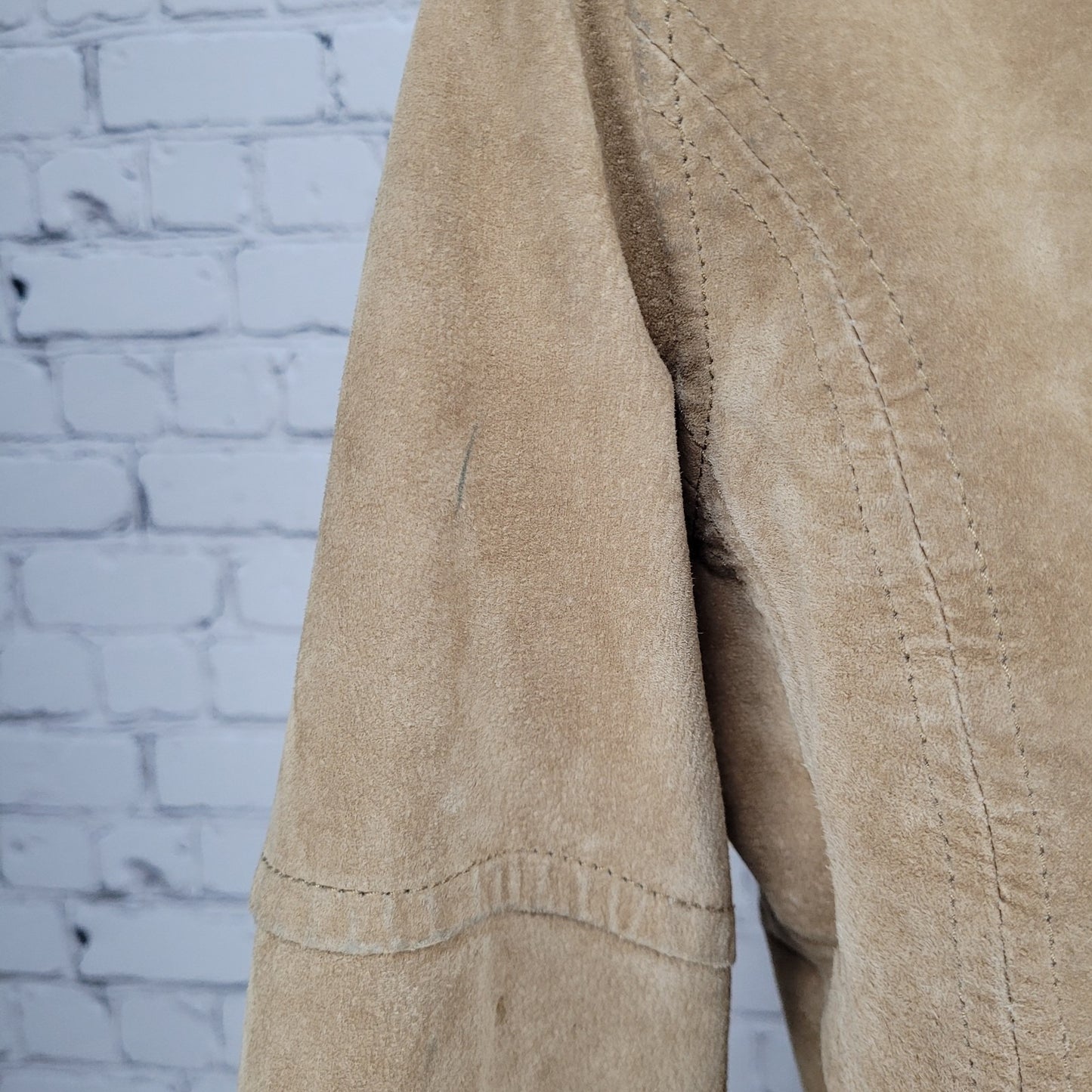 Ariat Tan 100% Genuine Pig Leather Suede Zipped Pockets Lined Jacket Medium M