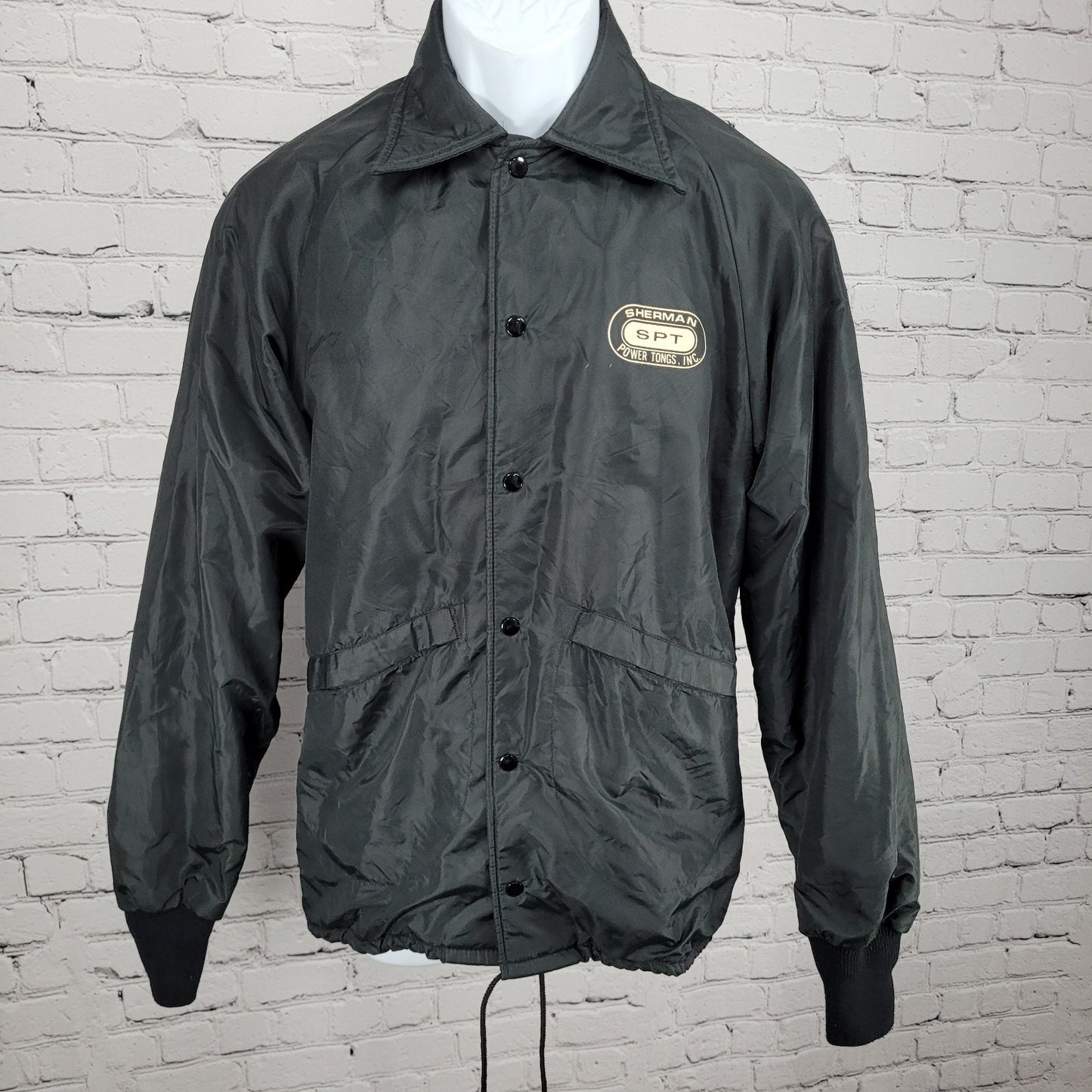 VTG Pla-Jac Dunbrooke Sherman Power Tongs Black Nylon Jacket USA Made Medium M