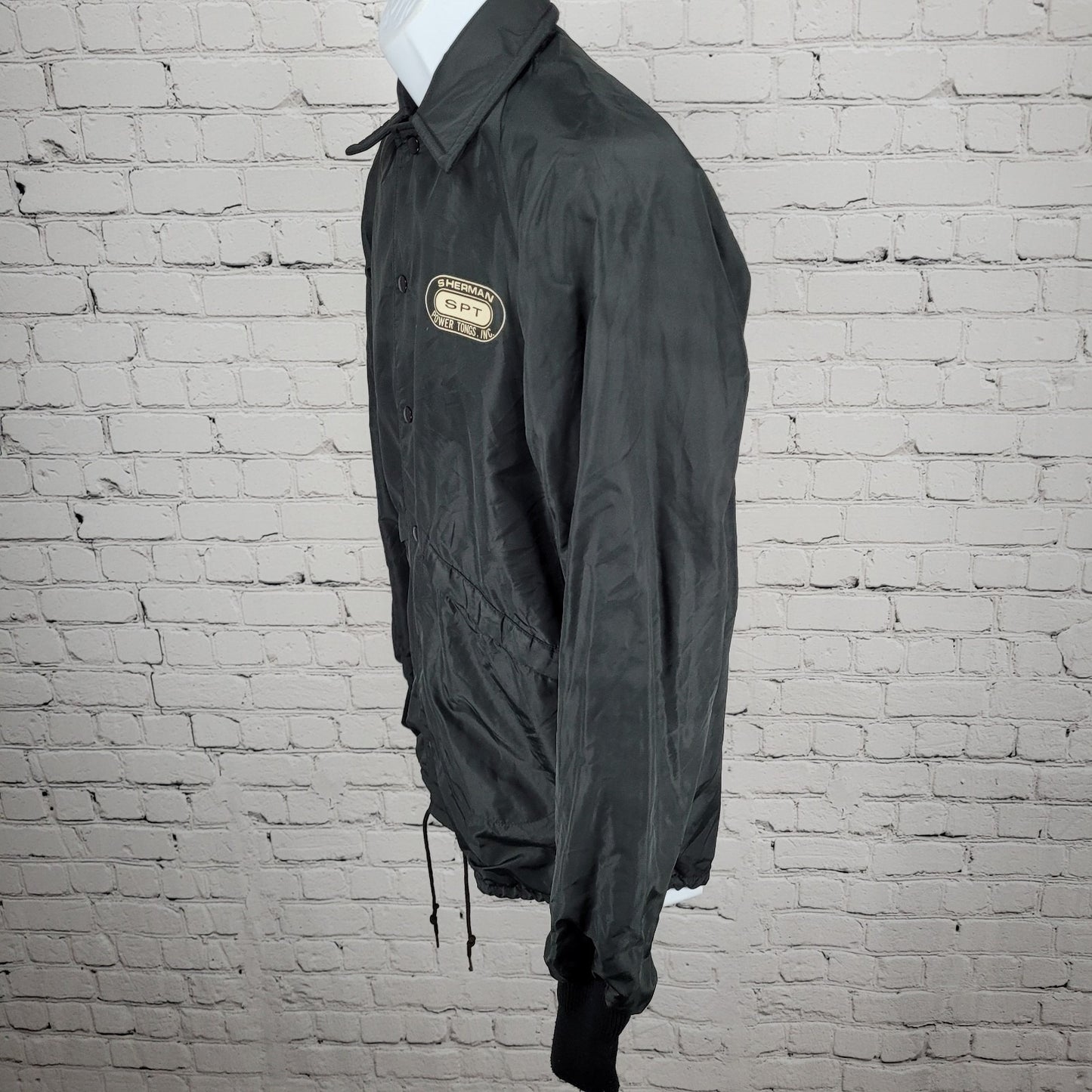 VTG Pla-Jac Dunbrooke Sherman Power Tongs Black Nylon Jacket USA Made Medium M