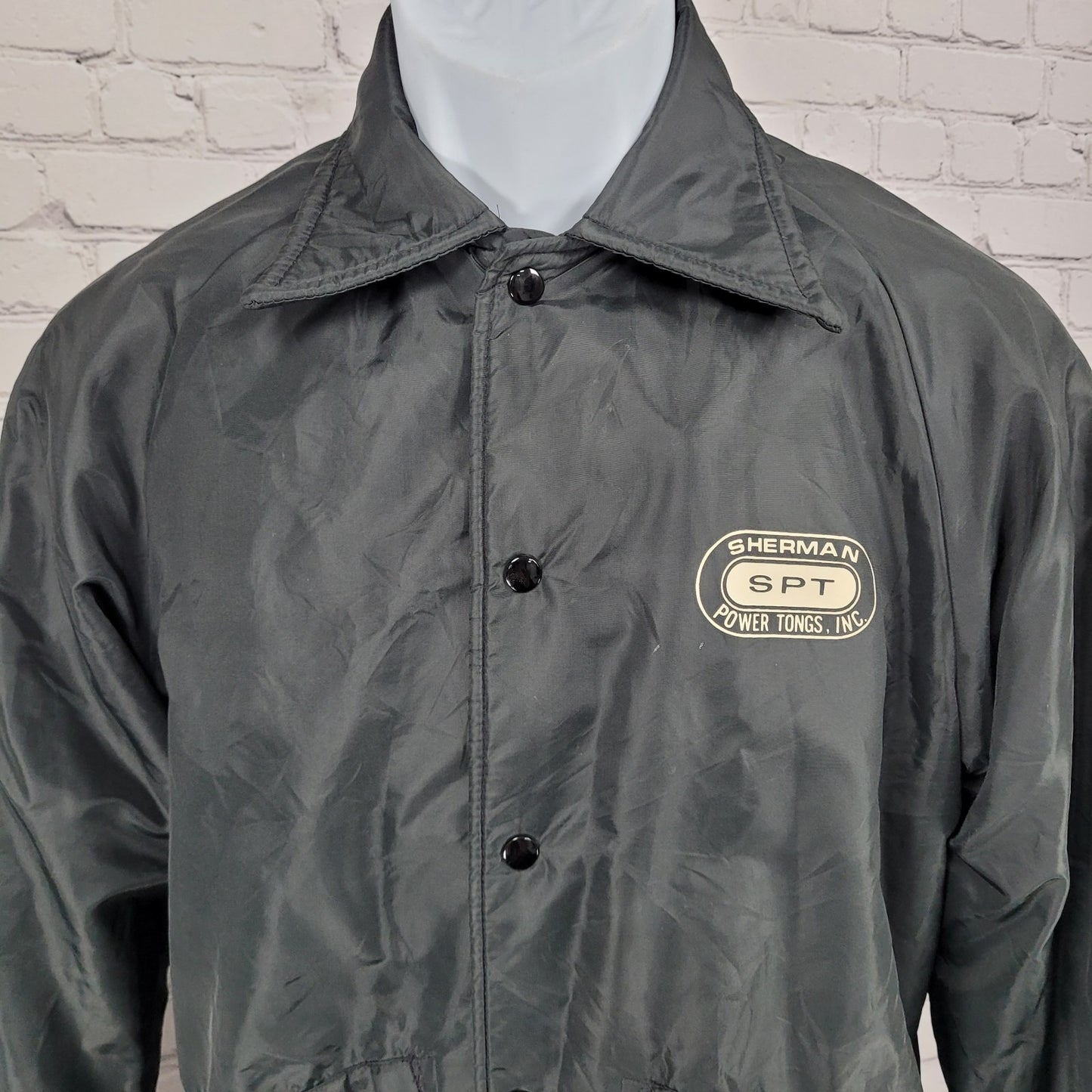 VTG Pla-Jac Dunbrooke Sherman Power Tongs Black Nylon Jacket USA Made Medium M