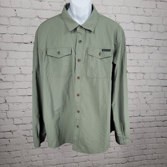 Free Country Green Nylon Lightweight Button Up Long Sleeve Shirt Size XXL