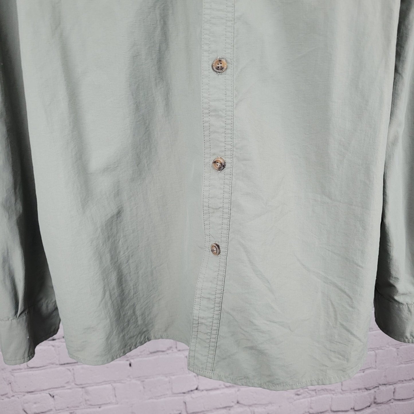 Free Country Green Nylon Lightweight Button Up Long Sleeve Shirt Size XXL