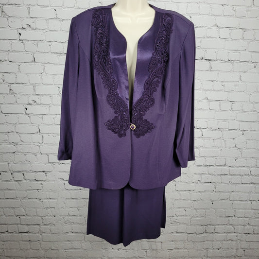 VTG R&M Richards Purple Skirt Suit Outfit 2 Piece Set USA Made Size 22W