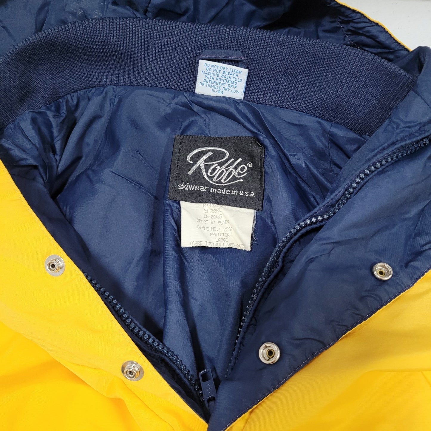 VTG Roffe Yellow Navy Sprinter Challenge Ski Gore-Tex Hooded Jacket USA Large L