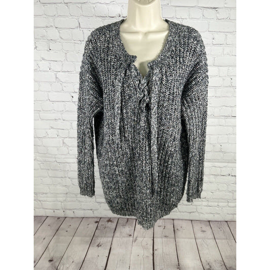 Aerie Lace Up Chest Sweater Multicolored Confetti Knit Long Sleeve Chunky M