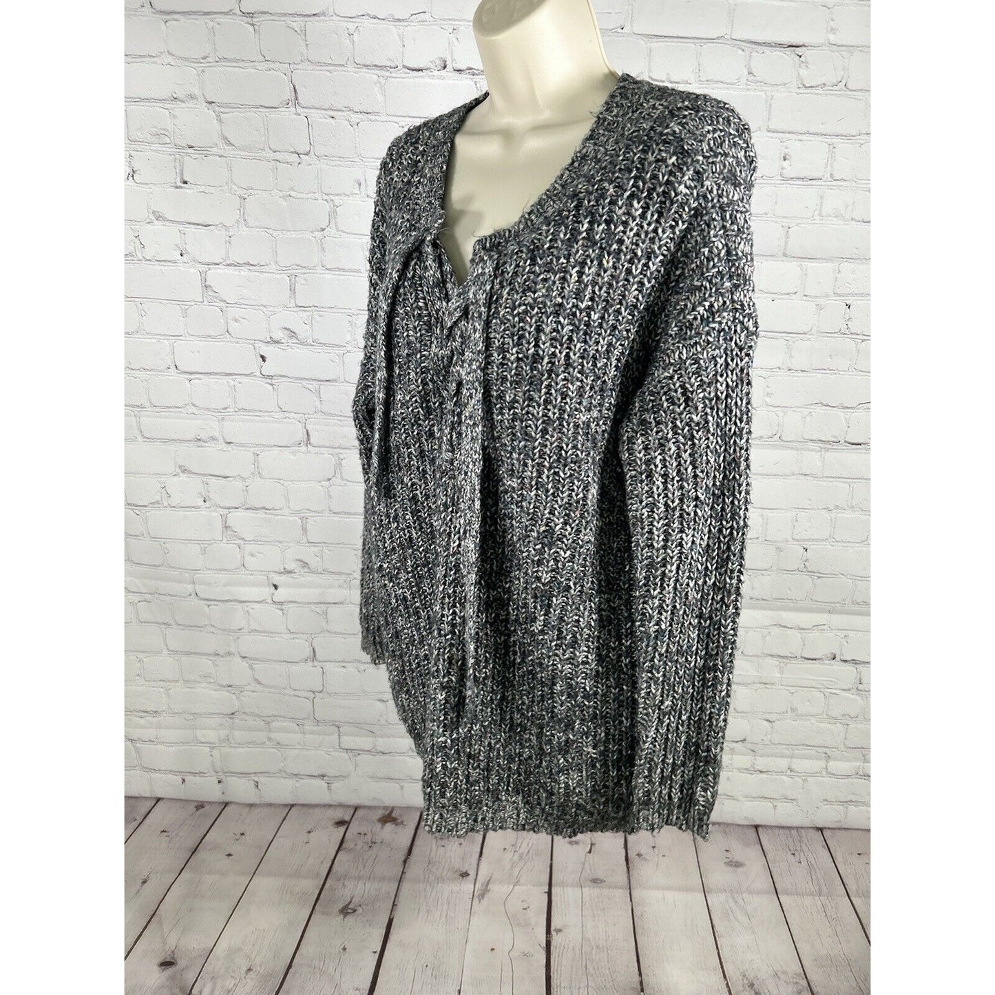 Aerie Lace Up Chest Sweater Multicolored Confetti Knit Long Sleeve Chunky M