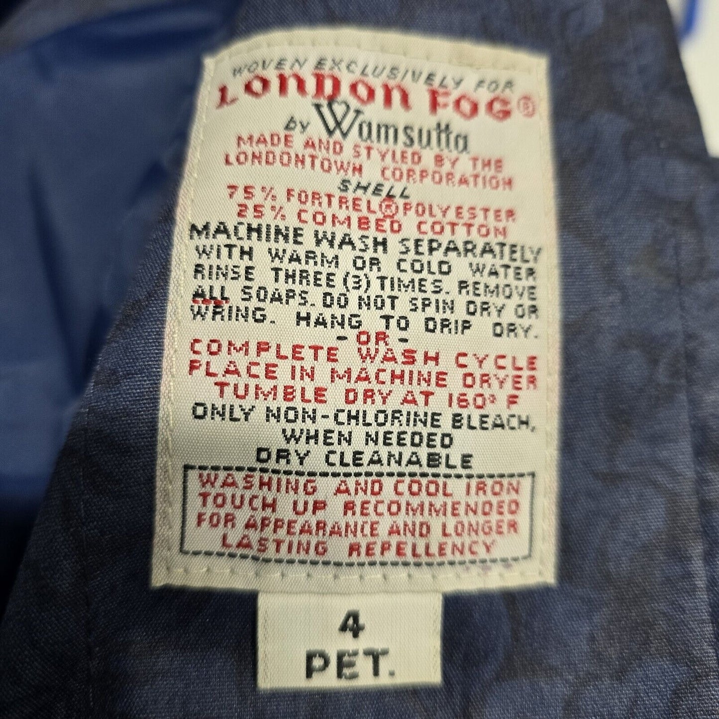 London Fog By Wamsutta Insulated Trench Coat With Removable Lining Blue Size 4