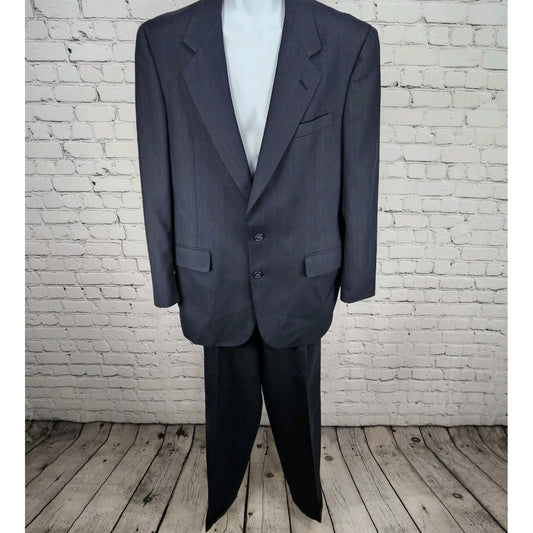 VTG Colours By Alexander Julian Navy Pinstriped Suit 2 Button Notch USA 40 33x32