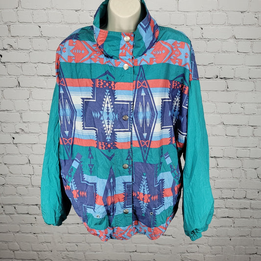VTG Andy Johns Sport Mulitcolor Aztec Lightweight Windbreaker Jacket Size XL