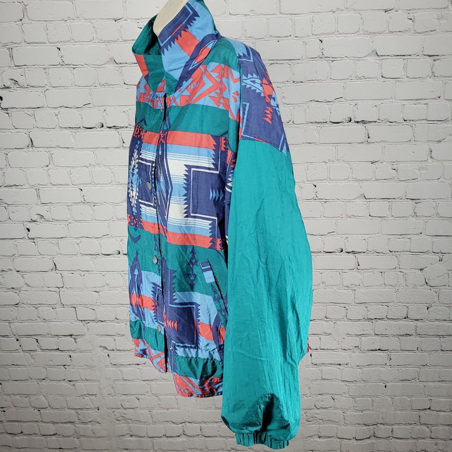 VTG Andy Johns Sport Mulitcolor Aztec Lightweight Windbreaker Jacket Size XL