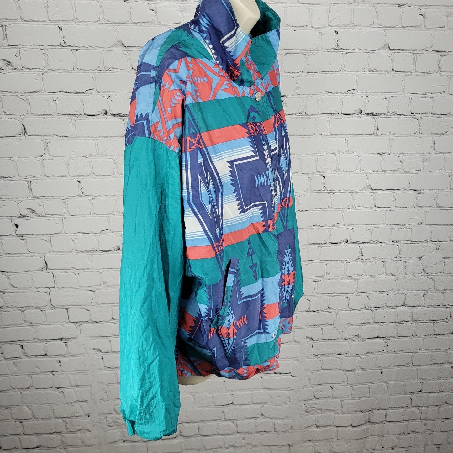 VTG Andy Johns Sport Mulitcolor Aztec Lightweight Windbreaker Jacket Size XL