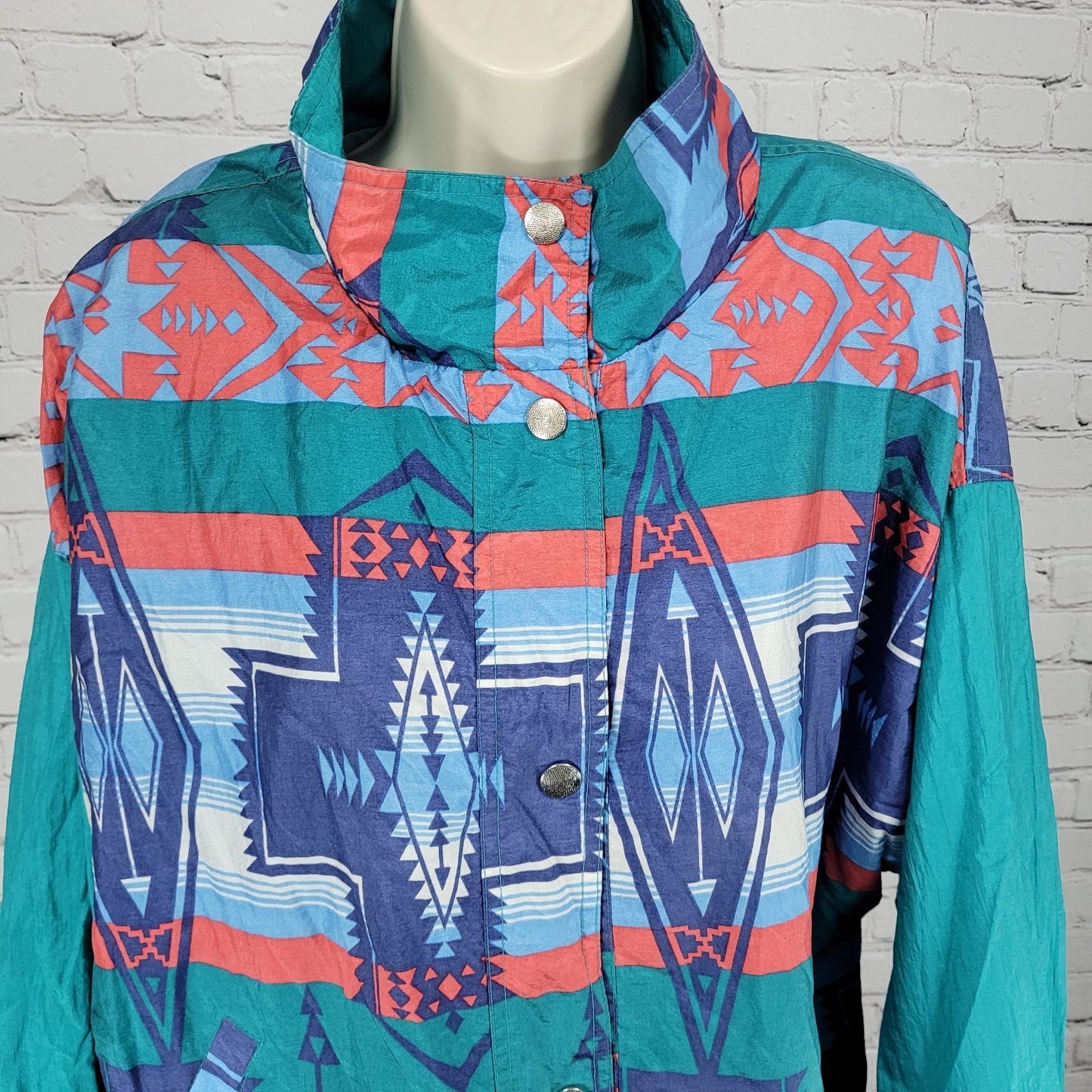 VTG Andy Johns Sport Mulitcolor Aztec Lightweight Windbreaker Jacket Size XL