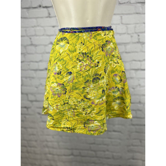 Urban Outfitters Multicolor Yellow Floral Short A-Line Mini Wrap Skirt Size S