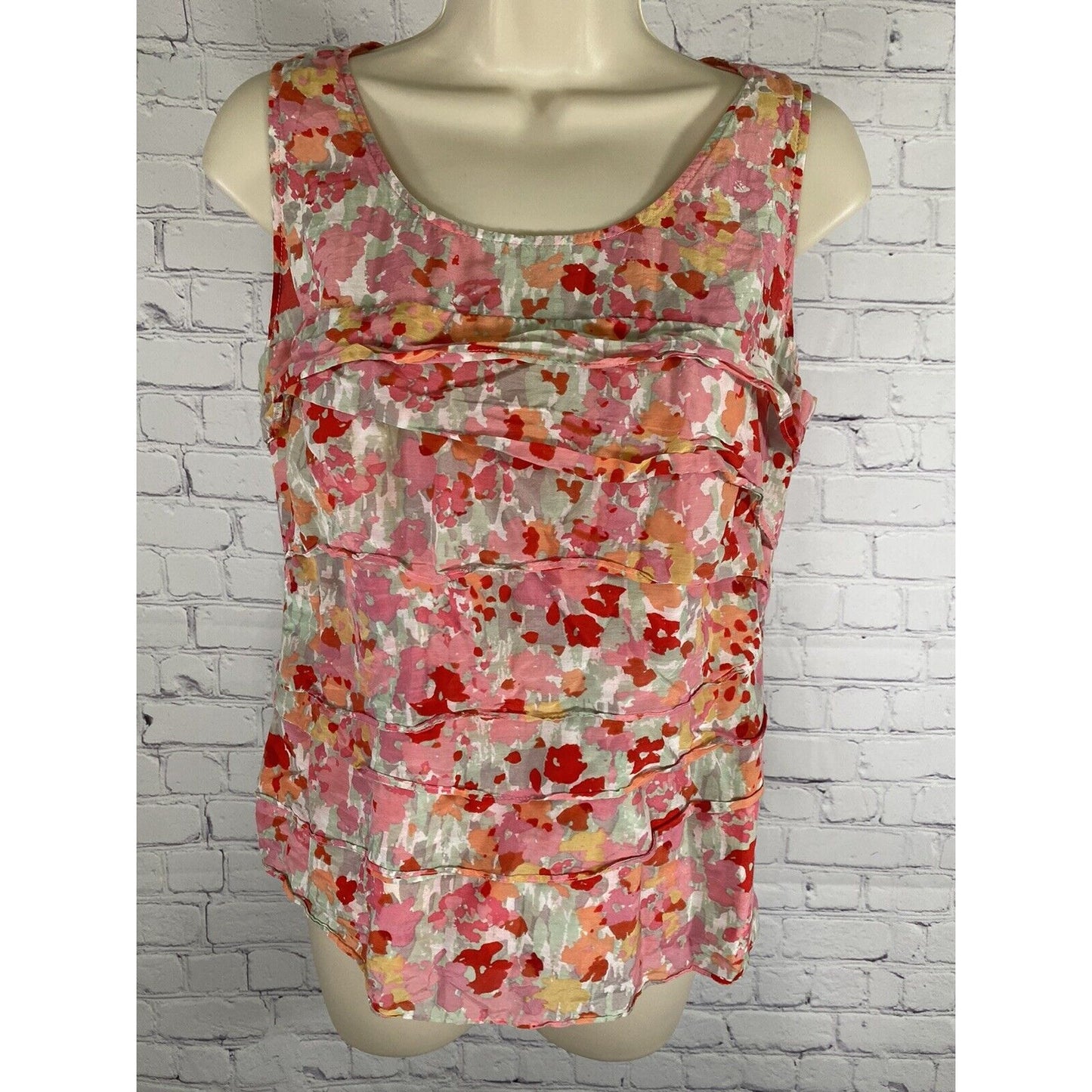 Calvin Klein Silk Blend Colorful Layered Ruffle Sleeveless Blouse Side Zip M