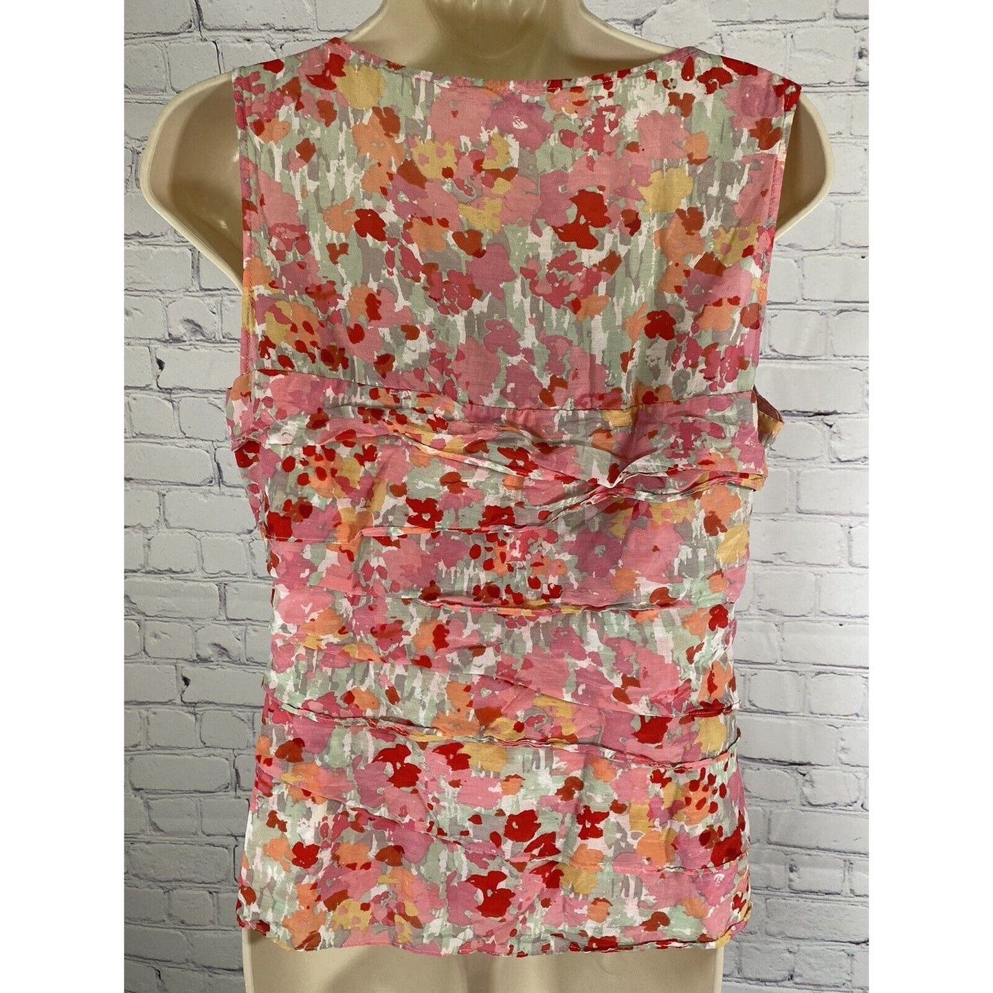 Calvin Klein Silk Blend Colorful Layered Ruffle Sleeveless Blouse Side Zip M