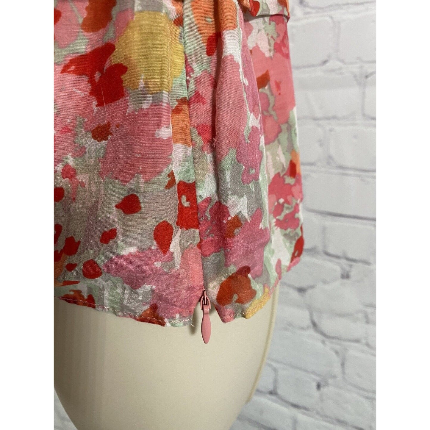 Calvin Klein Silk Blend Colorful Layered Ruffle Sleeveless Blouse Side Zip M