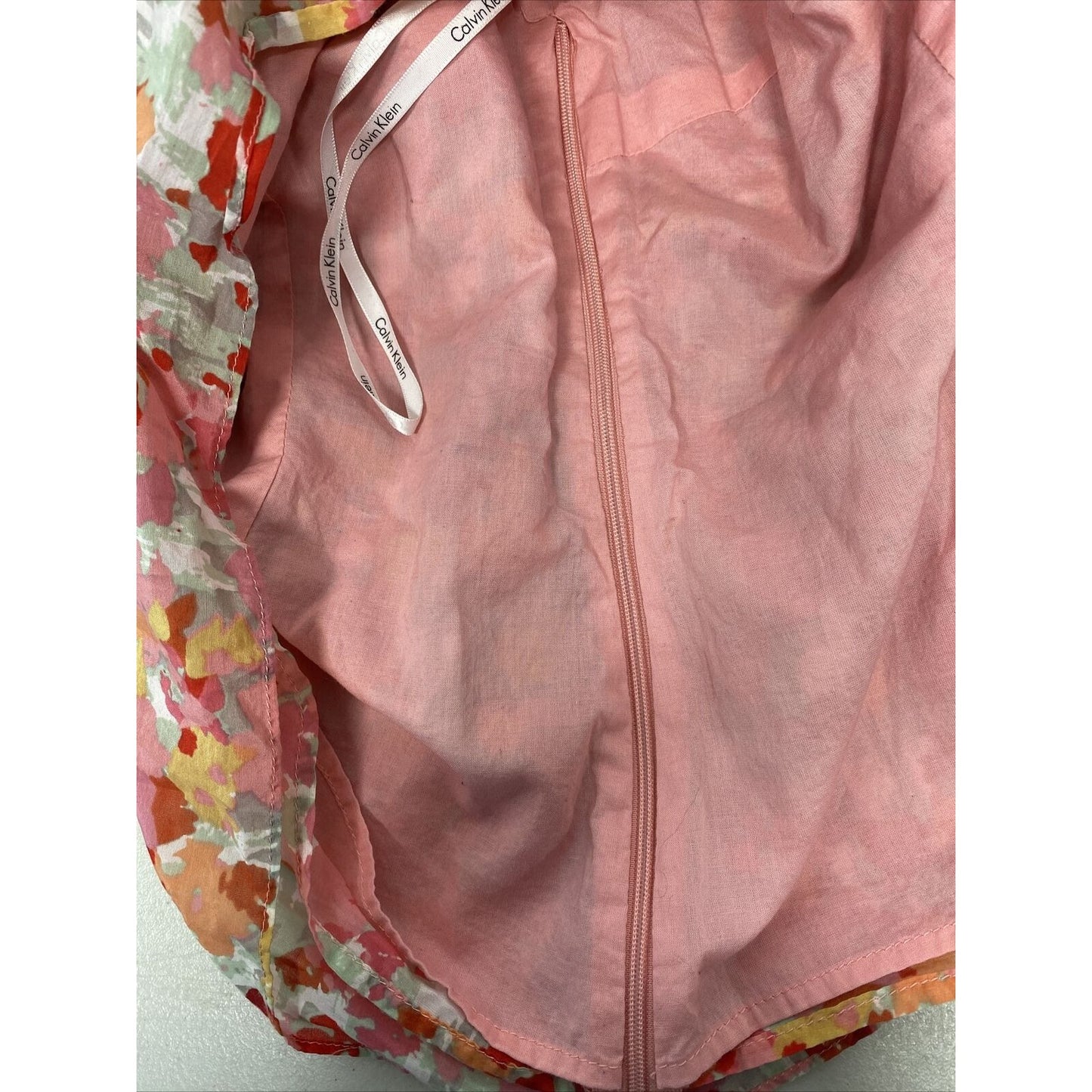 Calvin Klein Silk Blend Colorful Layered Ruffle Sleeveless Blouse Side Zip M