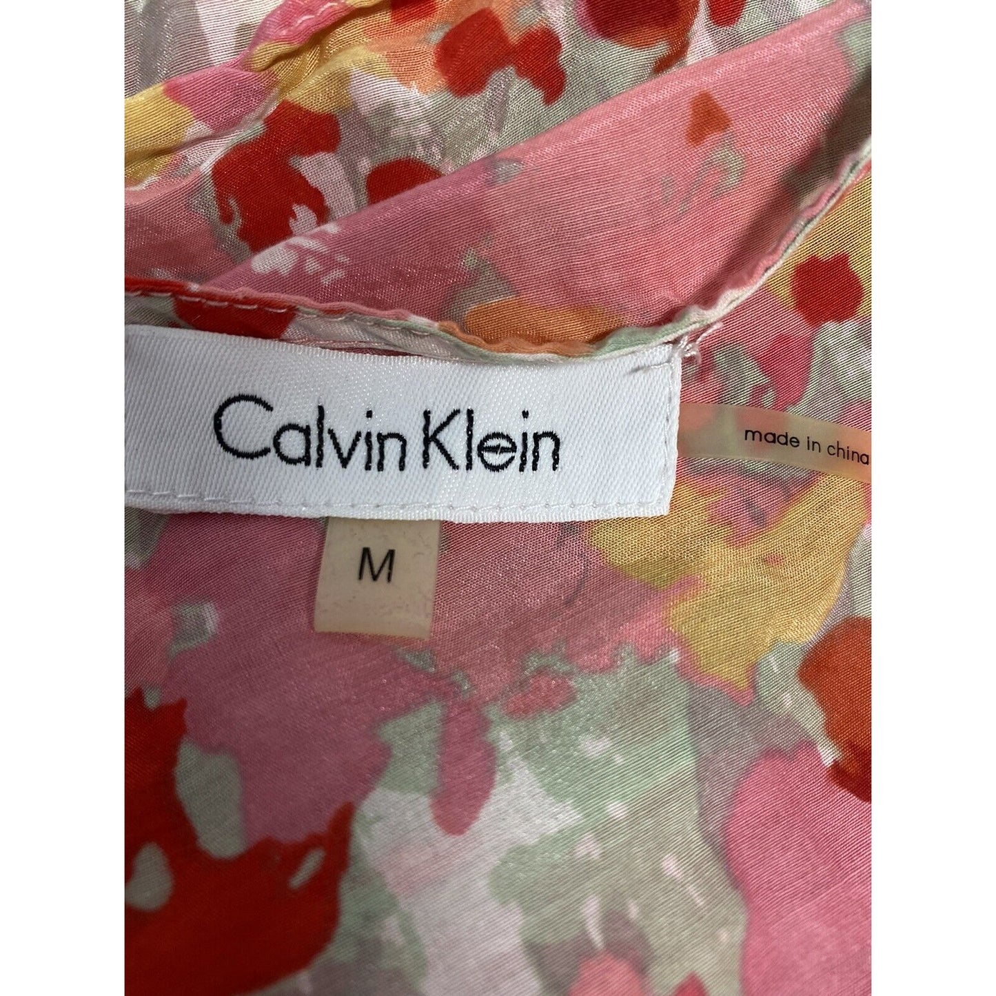 Calvin Klein Silk Blend Colorful Layered Ruffle Sleeveless Blouse Side Zip M