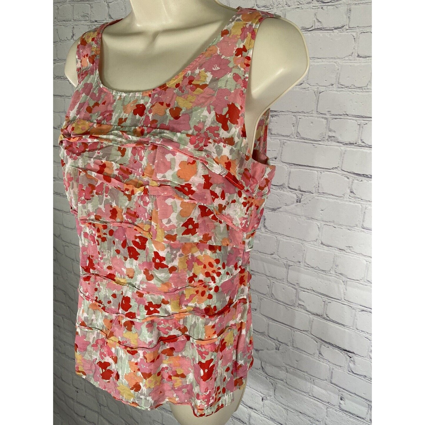 Calvin Klein Silk Blend Colorful Layered Ruffle Sleeveless Blouse Side Zip M