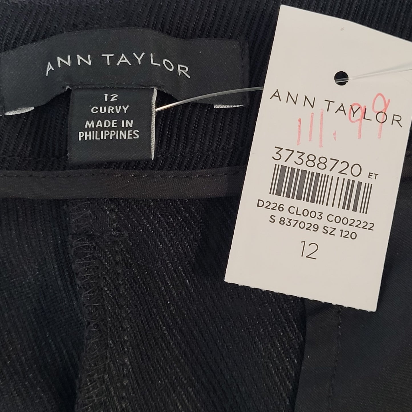 NWT Ann Taylor Black Ribbed High Rise Wide Leg Curvy Dress Pants Size 12 (34x31)