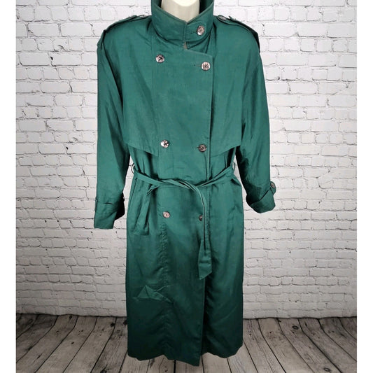 VTG Irving Posluns Green Double Breasted Belted Insulated Trench Coat 9/10