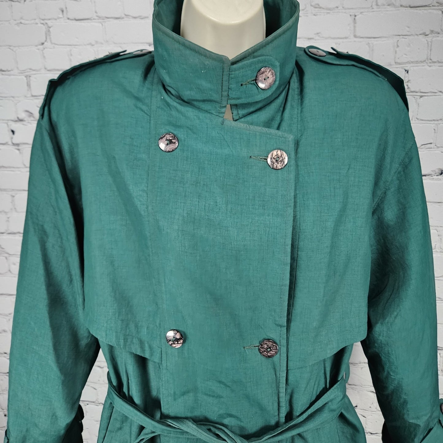 VTG Irving Posluns Green Double Breasted Belted Insulated Trench Coat 9/10