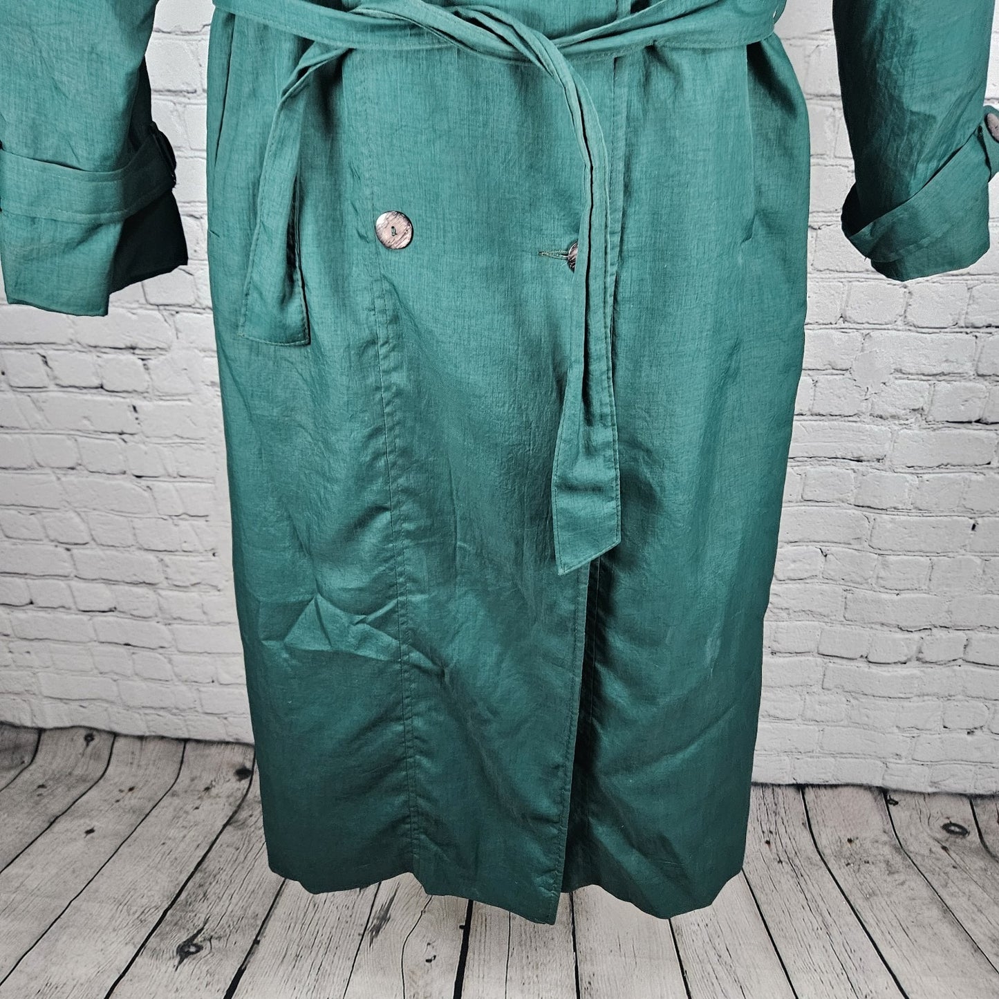 VTG Irving Posluns Green Double Breasted Belted Insulated Trench Coat 9/10