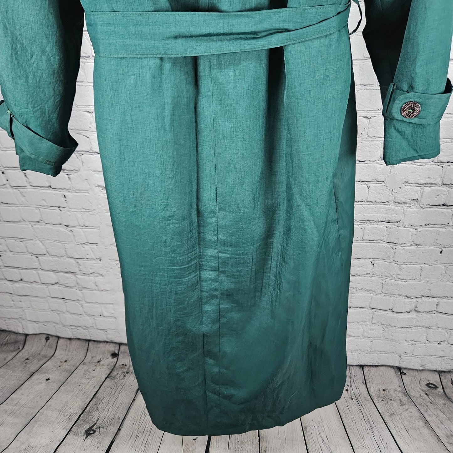 VTG Irving Posluns Green Double Breasted Belted Insulated Trench Coat 9/10