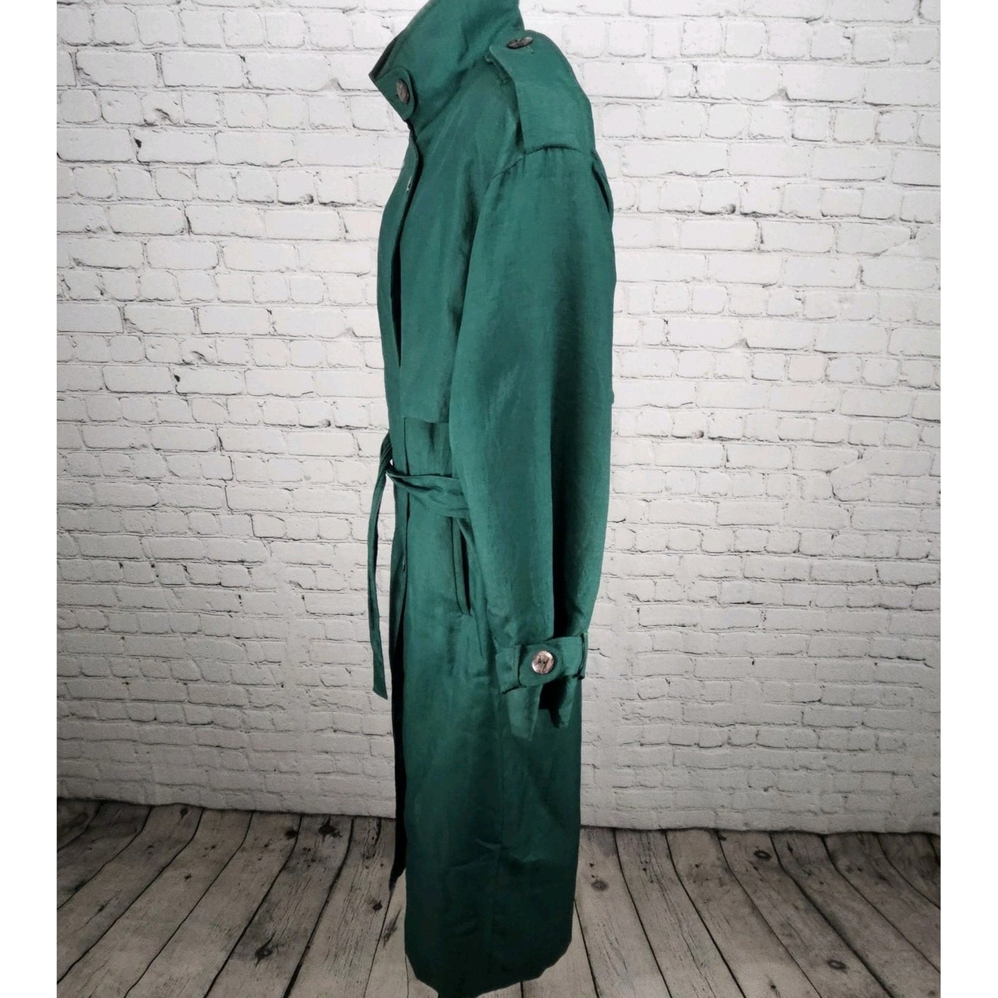 VTG Irving Posluns Green Double Breasted Belted Insulated Trench Coat 9/10