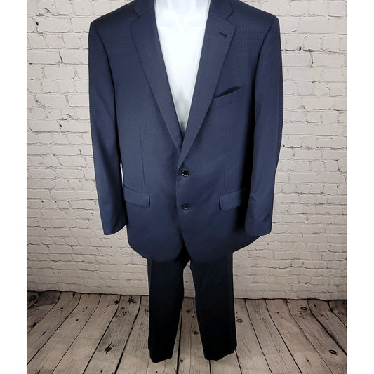 Indochino Blue Check 100% Wool 2 Button Vented Blazer Suit Size 44 Pants 40x29