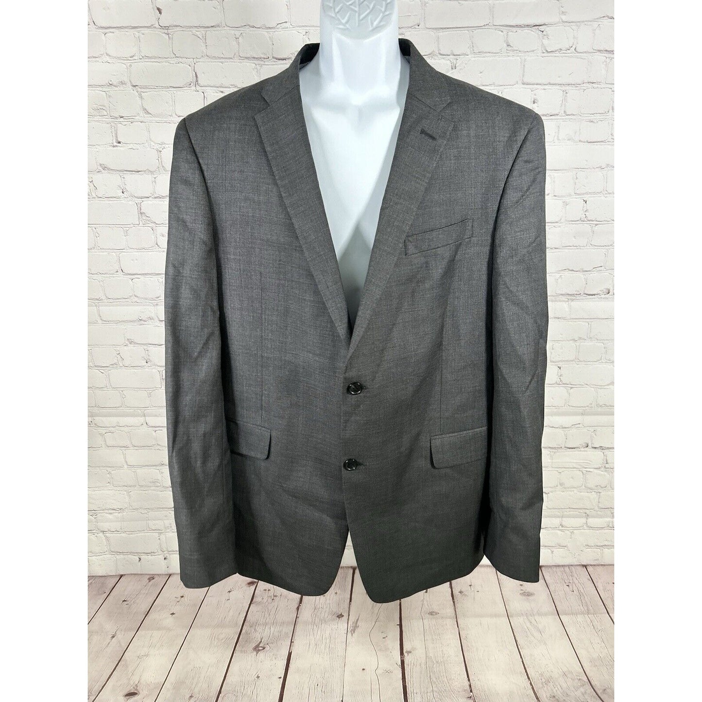 Tommy Hilfiger Solid Gray 100% Wool Two Button Blazer Jacket Coat Men’s 46L