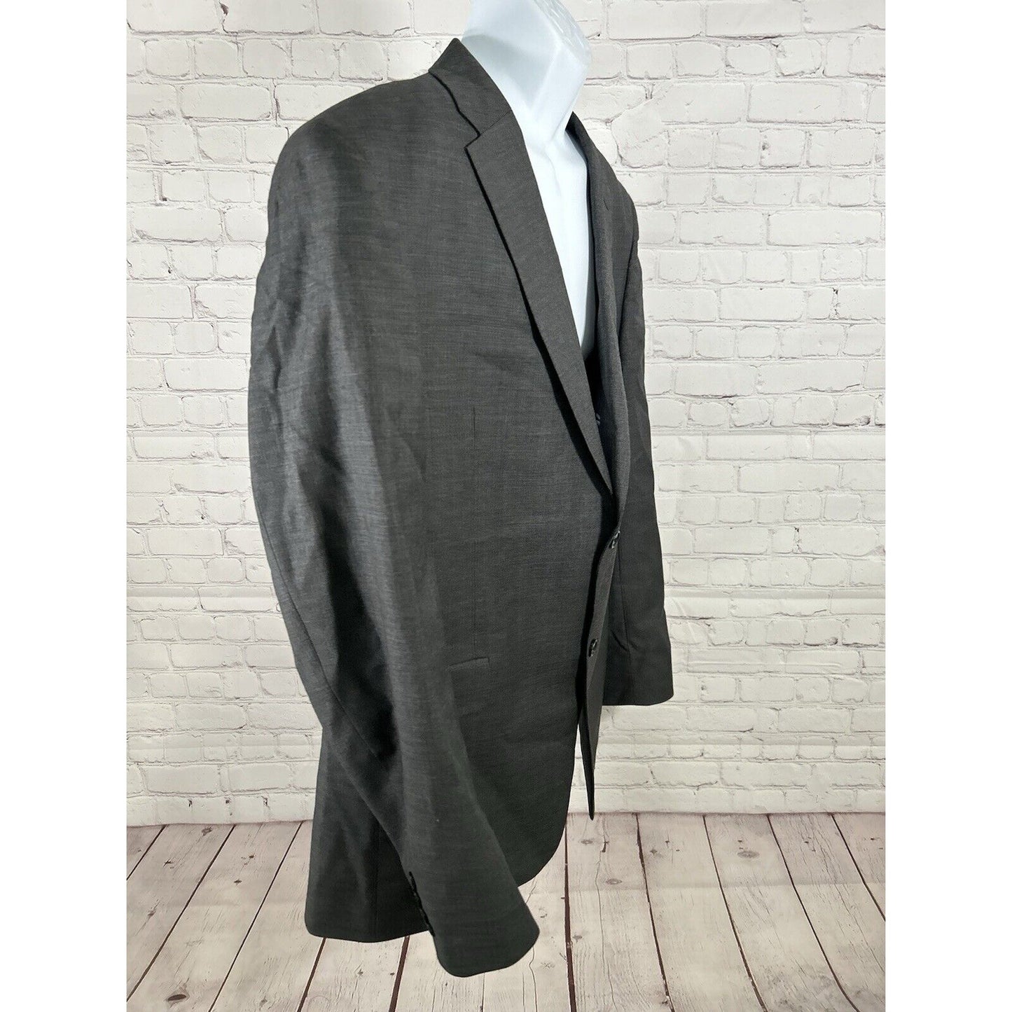 Tommy Hilfiger Solid Gray 100% Wool Two Button Blazer Jacket Coat Men’s 46L